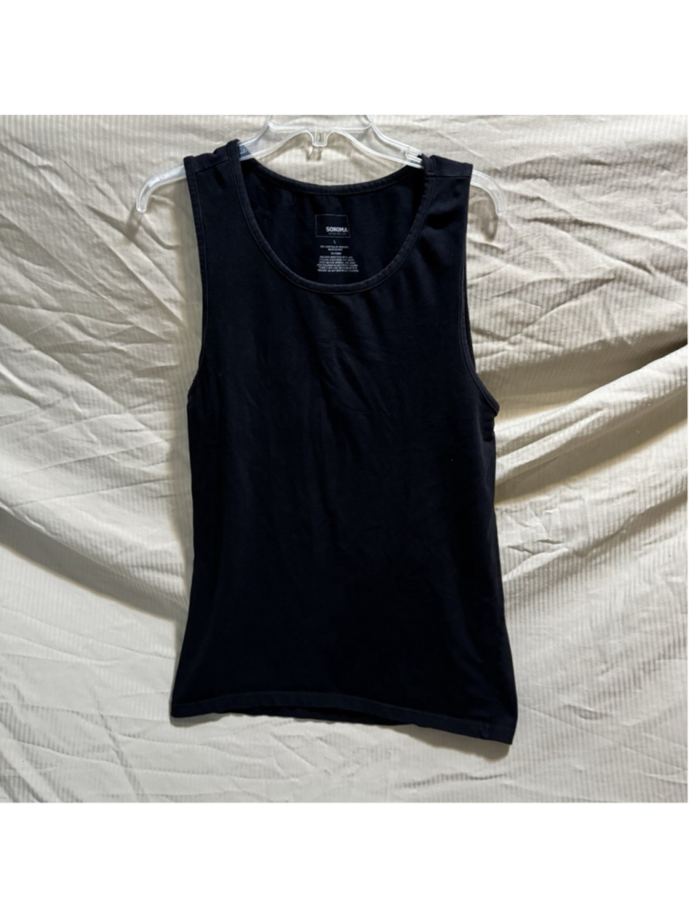 Sonoma Black Solid Ribbed Knit Round Neck Sleeveless Tank Top Size L